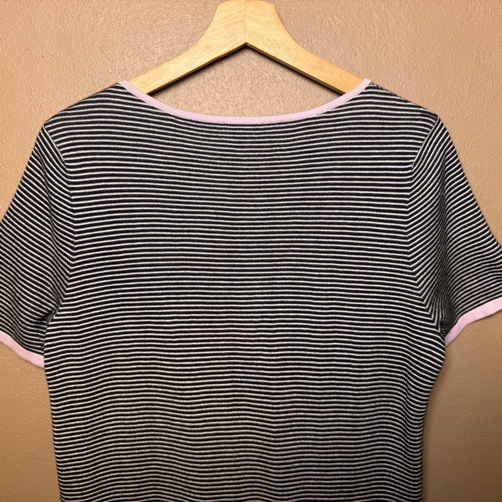 Talbots Womens Size Medium Short Sleeve Knit Striped Shirt 100% Cotton Feminine - Picture 7 of 13